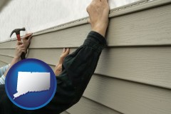 connecticut map icon and installing vinyl siding on a house