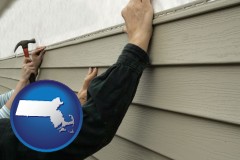 massachusetts map icon and installing vinyl siding on a house