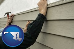 maryland map icon and installing vinyl siding on a house