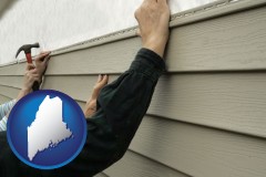 maine map icon and installing vinyl siding on a house