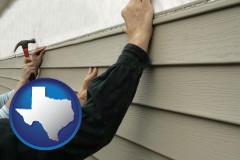 texas map icon and installing vinyl siding on a house