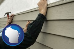 wisconsin map icon and installing vinyl siding on a house